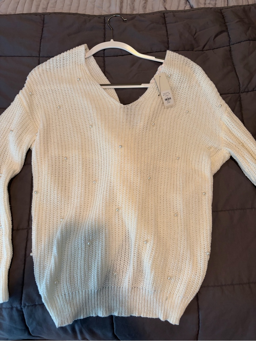 NEW Pearl-Embellished V-Neck Sweater